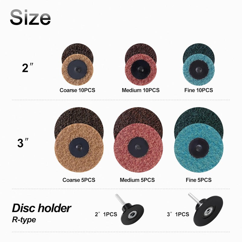 Shawya 2 and 3 Inch Ssanding Disc 47Pcs Assorted Quick Change Sanding Discs Set with 1/4" Shank Holder Die Grinder Sanding Disc Surface Conditioning Discs for Burr Finish Rust Paint Removal - Image 4